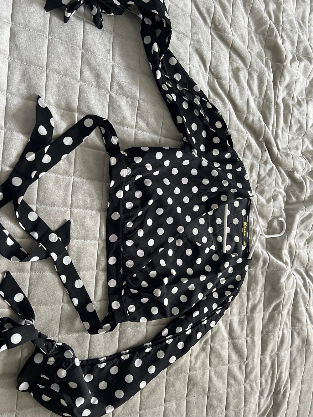 Polka Dot Tie-Front Blouse - Black/White